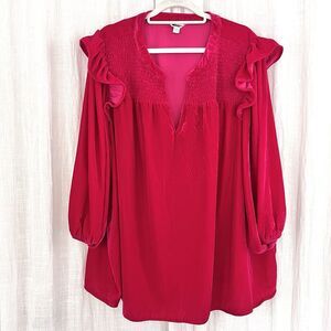 Cato Super Soft Hot Pink Velvet / Velour *Barbiecore* Ruffly Blouse Plus 26/28W
